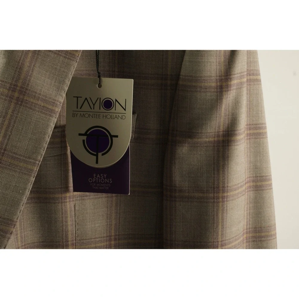 $360 Tayion Collection Regular-Fit Suit Jacket Men's 44R Tan Burgundy Windowpane
